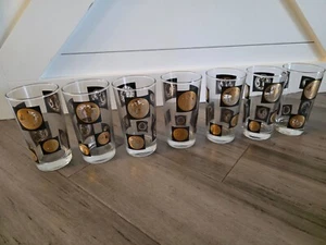 Libbey Coins Glasses Tumblers Black Textured Gold Vintage Set Of 7 - Picture 1 of 14
