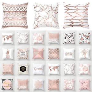 18" Pink Rose Gold Cushion Covers Geometric Marble Pillow Case Sofa Home Decors - Picture 1 of 35