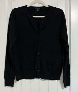 Ann Taylor Factory Women's LARGE Black Cardigan Button Down Cotton Blend Sweater - Picture 1 of 4