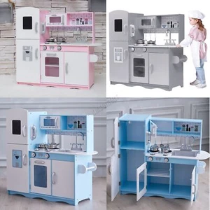 GALACTICA Toy Role Play Kitchen Wooden Pretend W/ Utensil Kids Cooking Set - Picture 1 of 44