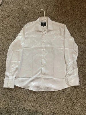 BARABAS thrust out 2 white silk greek long sleeve dress shirt, size M - Image 1 of 4