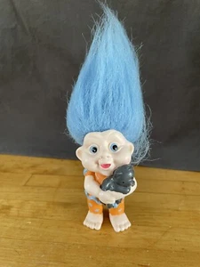 Troll Applause Magic Troll, Holding Cat, Blue Hair 3" Vintage - Picture 1 of 10