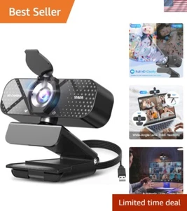 1080P HD Webcam with Noise-Canceling Mic & Privacy Cover for Clear Streaming - Photo 1/9