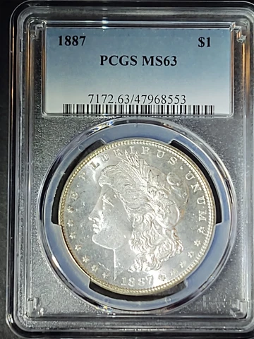 1887 $1 Morgan Silver Dollar, PCGS MS63 Cover