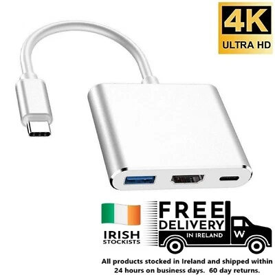 3 in1 Type C HUB HDMI 4K HDMI Adapter Cable For Macbook Samsung - Image 1 of 4