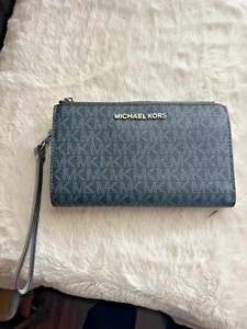 Michael Kors Jet Set Travel Double Zip Wristlet Wallet MK Logo Blue - Picture 1 of 6