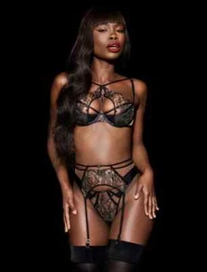 HONEY BIRDETTE BLACK YASMINA BRA 38D & SUSPENDER & BRIEF X LARGE BNWT - Picture 1 of 8