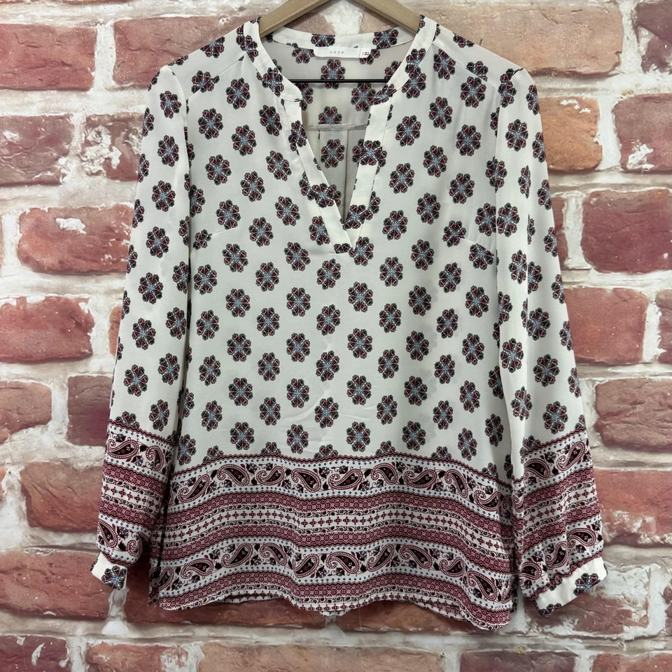 Пышный верхняя рубашка женщин маленький белый многоцветный богемное цветочный абстрактный крестьянин блузка - Изображение 1 из 4