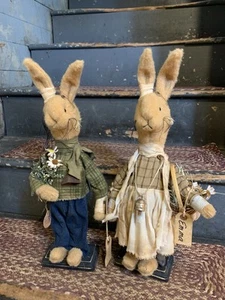 Handmade Primitive Bunnies-set Of 2* - Picture 1 of 1