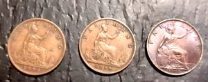 Farthing Great Britain Coins 1884-1886-1903 lot of 3 coins - Picture 1 of 8