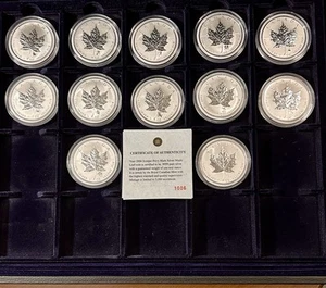 2004 $5 Canada Zodiac 1oz Fine Silver Maple Leaf Complete 12 Coin Set w/Case - Picture 1 of 17