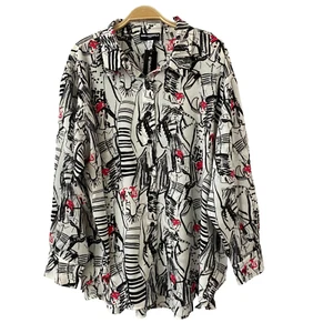 Camisa Karl Lagerfeld Sedosa Crepé Estampado Boceto Mujer 1X Blanca Negra Abotonada Nueva con Etiquetas - Imagen 1 de 11