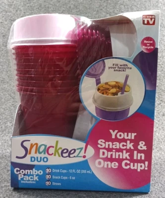 Snackeez! Duo 2 In 1 Snacking Solution 30 Piece Combo Pack Pink - New Sealed - Image 1 of 4