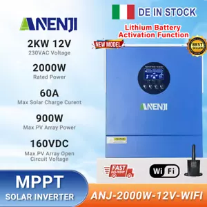 2KW Solar Inverter Off-Grid Hybrid MPPT 60A 220/230VAC 12V 160VDC Pure Sine Wave - Bild 1 von 6