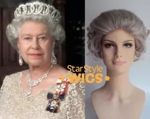 PARRUCCA DELUXE COSTUME RICCIO REGINA ELIZABETH II GRIGIA VECCHIA SIGNORA NONNA NONNA - Foto 1 di 6