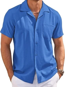 COOFANDY Men's Blue Short Sleeve Cuban Collar Shirt Casual Button Down XXL - Picture 1 of 7