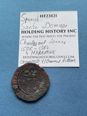 1504-1564 SANTO DOMINGO Charles V and Joanna  AE 4 MARAVEDIS  Crowned Y/pillars Cover