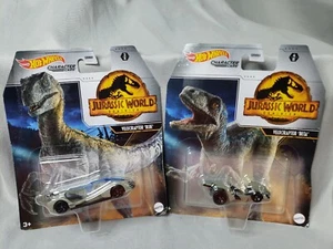 Hot Wheels Jurassic World Dominion Velociraptor Blue & Velociraptor Beta cars - Picture 1 of 5