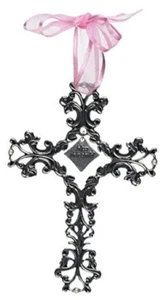 (Abbey & CA Geschenk Bless This Child rosa Band Baby Kreuz, 5 Zoll hoch, silber - Bild 1 von 3