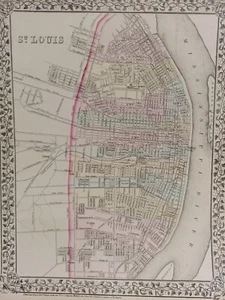 1873 Mitchell's Atlas Map City Plan St. Louis, Authentic Hand-Colored 12 x 16" - Picture 1 of 8