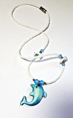 Vintage white seed beads dolphin beads Dolphin Pendant Necklace Handmade Fashion - Imagem 1 de 4