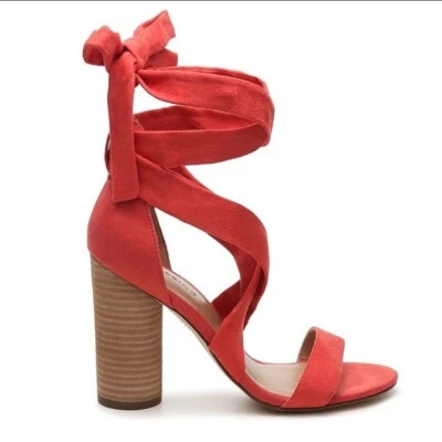 Call It Spring Defuria ankle wrap stacked heel sandal Size 9 orange faux suede - Image 1 of 4