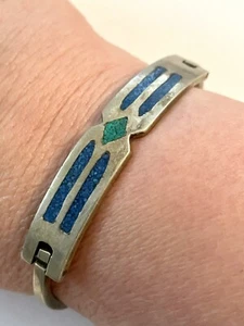 Messico Argento Chiusura Braccialetto Bracciale Turchese f23 - Foto 1 di 9