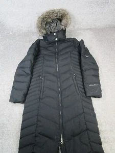 Eddie Bauer Jacket Womens Small Black Insulated Down Parka Faux Fur * - Picture 1 of 13