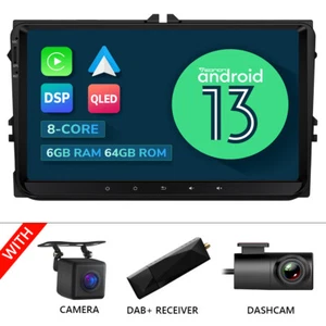 DAB+CAM+DVR+9" Android 13 8-Core 6+64 Sat Nav CarPlay Car Stereo For VW Golf MK5 - Picture 1 of 24