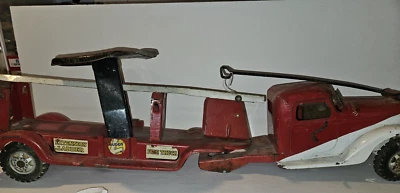 Camión de bomberos Buddy L con escalera sentarse y tirar acero prensado faltan 2 neumáticos Foto 1 de 4