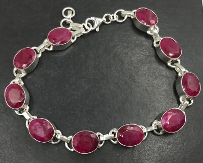 Ruby quartz bracelet solid Sterling Silver oval 7 1/4 - 8” length. Hallmarked. - Image 1 of 4