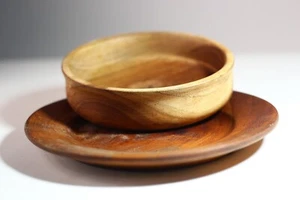 Wooden serving bowl and tray set handmade African decor carved wood-1238 - Imagen 1 de 24