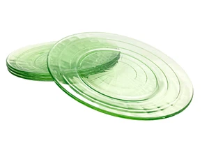 Anchor Hocking Block Optic Green Uranium Depression Glass Dinner Plates(4) 9.25" - Picture 1 of 6