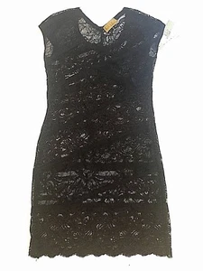 Saks Nicole Miller Black stretch bodycon Lace dress with out slip S $300+ - Picture 1 of 5