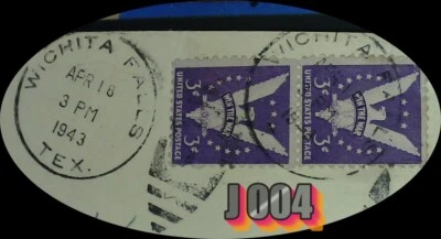 1943 cancel w/ 2- 3 cent  win the war  stamps showing full cancel - Image 1 of 2