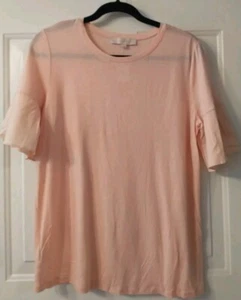 Neu mit Etikett Ann Taylor LOFT kurzärmeliges Glockenarm leichtes Aprikose-Lyocell-Top Gr. L - Bild 1 von 9