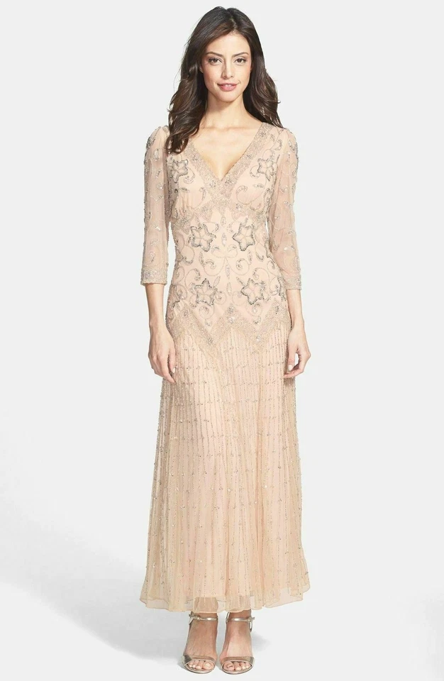 Vestido de malla con cuentas Pisarro Nights talla 6 rubor Foto 1 de 1