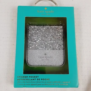 Kate Spade Sticker Pocket Phone Adhesive Decoration Silver Sequin Leather 2.5" - Photo 1 sur 9