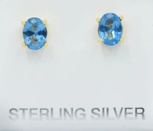 GENUINE 2.40 Cts LONDON BLUE TOPAZ STUD EARRINGS .925 SILVER - Made in USA - Picture 1 of 3