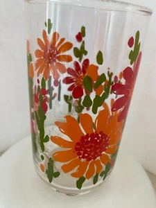 Vintage Libbey drinking glass red and orange flowers - Picture 1 of 2