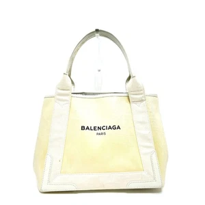 BALENCIAGA 339933 Navy kabas S Bags Hand Bag Tote Bag Canvas/Leather White - Picture 1 of 18