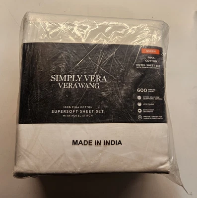 Juego de sábanas supersuaves Simply Vera Wang 100 % algodón Pima con puntada de hotel - Queen Foto 1 de 4