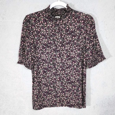 Blusa Top Anne Klein Cuello Simulado Púrpura Floral Sin Mangas Carrera Mujer Mediana Foto 1 de 4