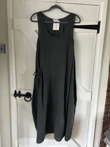 KIT & KABOODAL MADE IN ITALY *HOLKHAM* 100% LINEN DRESS CHARCOAL ONE SIZE NEW - Picture 1 of 15