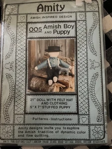 Vintage 1983 AMISH BOY AND PUPPY #005 pattern by Amity Publications Cut - Picture 1 of 1