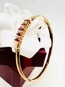14K Yellow Gold Diamond 0.20ct Ruby Bangle Bracelet - Picture 1 of 8