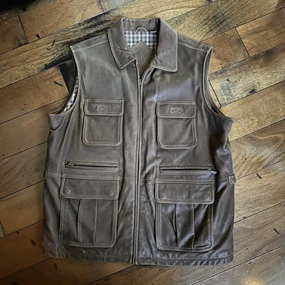 Roundtree & Yorke Authentic Outfitters Leather Vest Mens XL Brown Heavy - Image 1 of 4