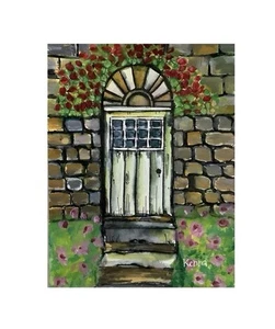 Painting Original Gouache Art By Kenna Front Door  Sold Unframed 12cm X 16cm - Imagen 1 de 4