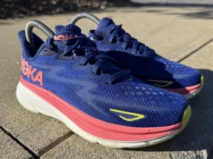 Hoka Clifton 9 Evening Sky Coral White Running Shoes Womens Size 7.5 - Picture 1 of 7