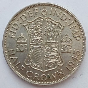1945 GEORGE VI SILVER HALF CROWN ( 50% Silver ) British 2/6 Coin. 145 - Picture 1 of 2